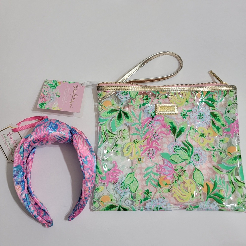 Lilly Pulitzer Beach Day Pouch & Knotted Headband Splendor In The Sand Set NWT